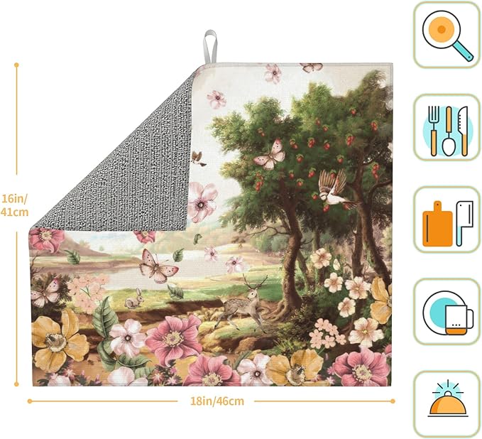 Retro Country Woods Deer Dish Drying Mat 16x18 Inch, Microfiber Absorbent Fast - Image 2