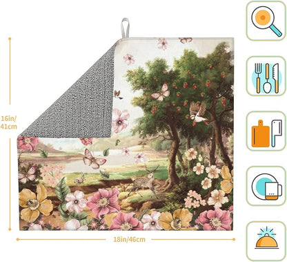 Retro Country Woods Deer Dish Drying Mat 16x18 Inch, Microfiber Absorbent Fast - Image 2