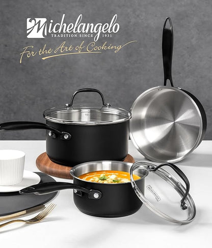 MICHELANGELO Stainless Steel Saucepan Set, Triply-Base Sauce Pan - Image 8