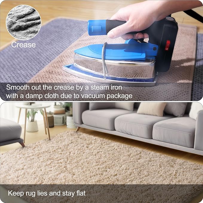 qulint Large Area Rug for Living Room 10x14, Soft Fluffy Tan Area Rug for - Image 6