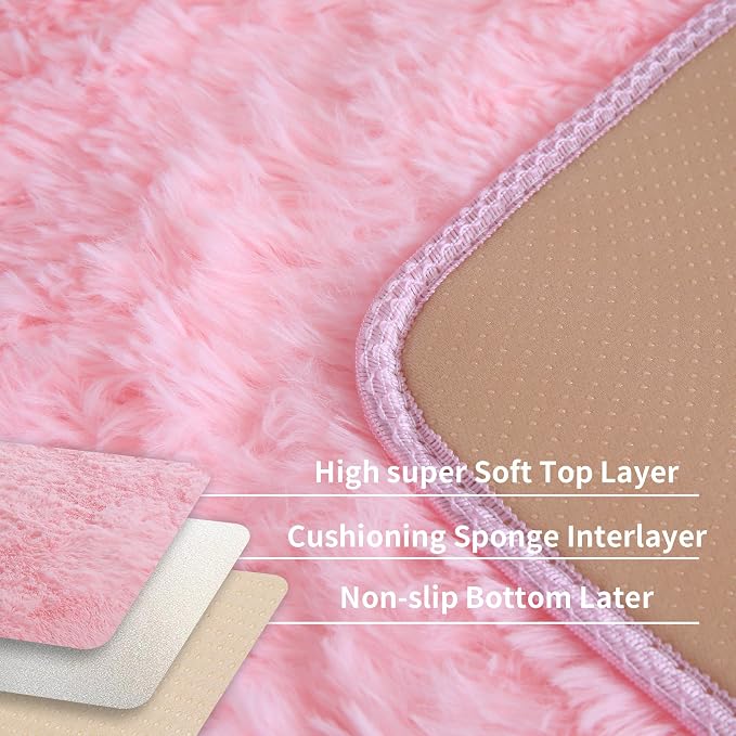 KICHOWUA Area Rug 5x7 Pink Fluffy Shag – Ultra Soft Plush Fuzzy Washable - Image 4