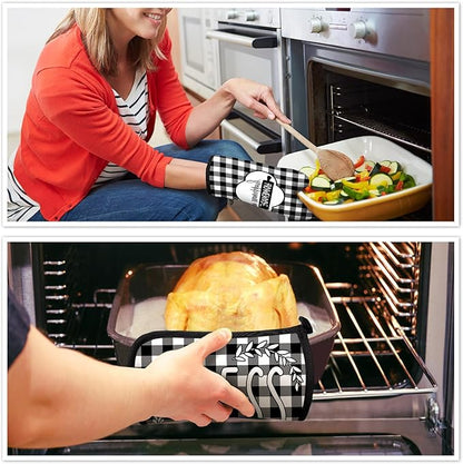 5 Pieces Buffalo Plaid Kitchen Towels Oven Mitts and Pot Holder Set Black and - Image 6