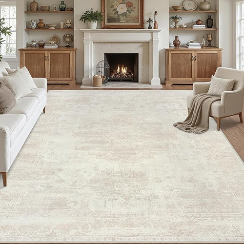 8x10 Area Rugs for Living Room: Vintage Boho Neutral Washable Rug Indoor Soft by Luxturiy
