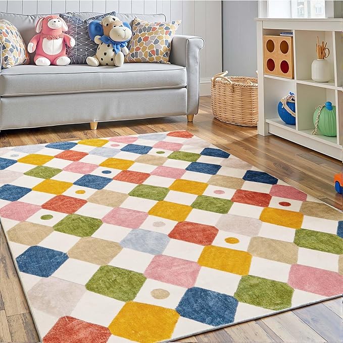 jinchan Macy 4x6 Area Rug for Kids Room Modern Colorful Checkered Diamond by JINCHAN