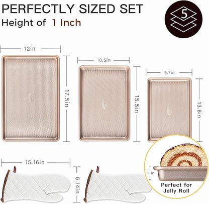 HONGBAKE 3 Pack Gold Nonstick Baking Sheet Pan Set - Image 6