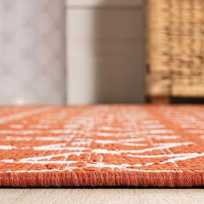 JONATHAN Y Moroccan Geometric Indoor Outdoor Runner Rug 2X8 Orange/Cream - Image 4