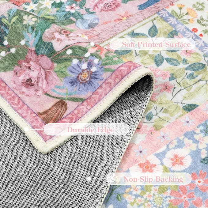 LIVEBOX Pink 2 x 6 Runner Rug for Hallways, Patchwork Washable Rug for Bedroom - Image 5