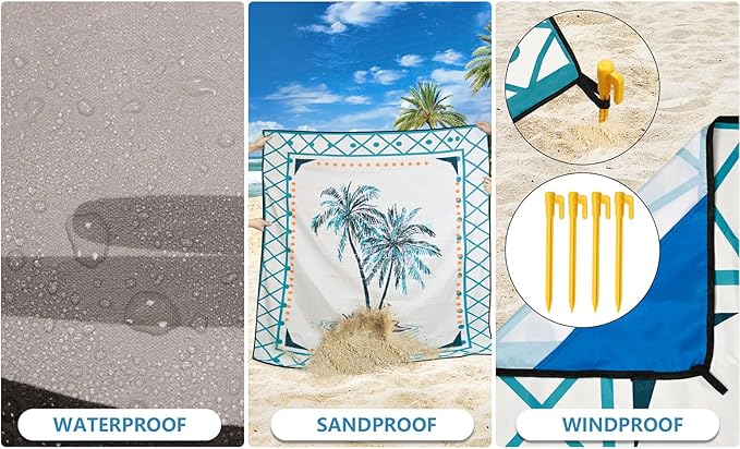 HIHOHO Beach Blanket Waterproof Sandproof Extra Large Beach Mat 79" X - Image 3