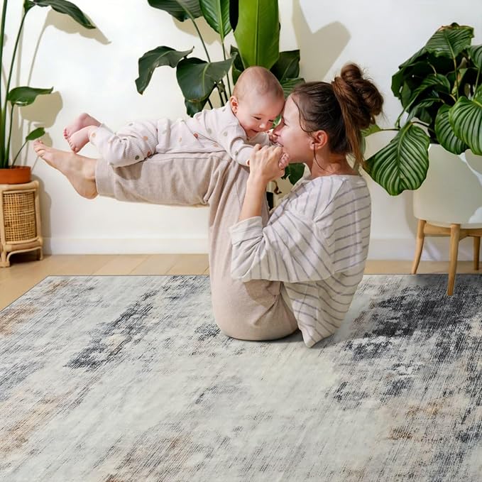 Toneed Abstract Area Rug 5x8 Modern Washable Rug Soft Non Slip Rug Low Pile - Image 4
