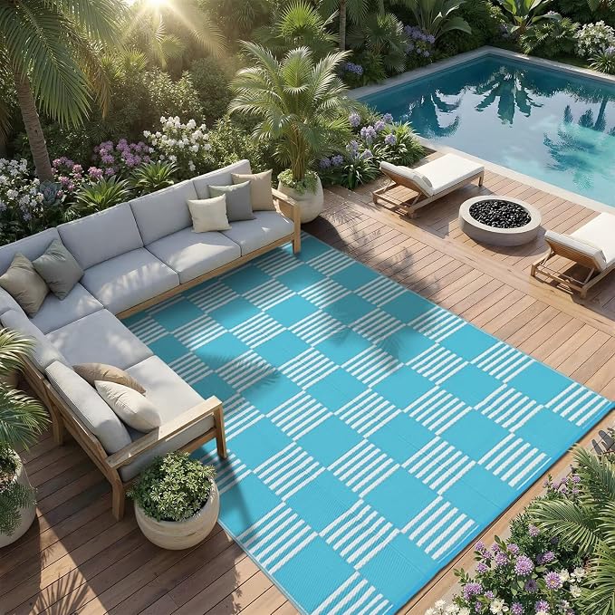 Garvee Waterproof Outdoor Rug 10x20, Checkered Foldable Plastic Straw Patio - Image 6
