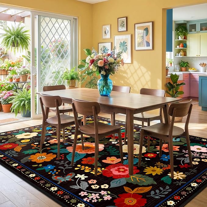 RELEANY Floral 4x6 Area Rugs Washable Print Boho Cute Carpet Non Slip Flower - Image 6