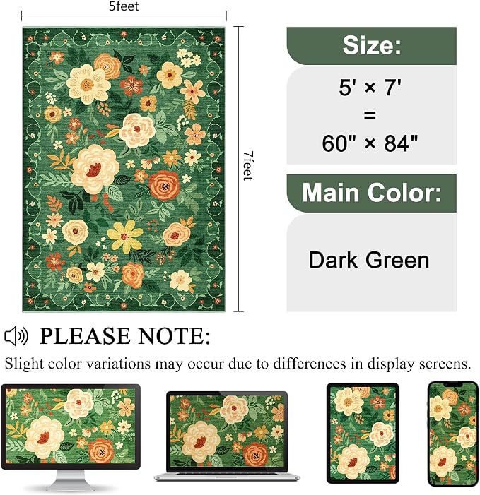 DUKINO 5x7 Area Rug, Floral Rugs - Image 2