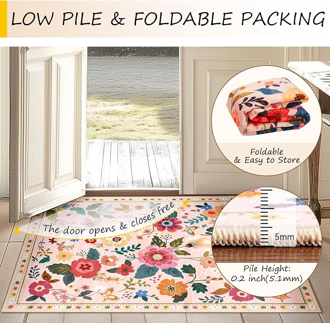 RELEANY Floral 2x3 Area Rugs Washable Print Boho Cute Carpet Non Slip Flower - Image 5