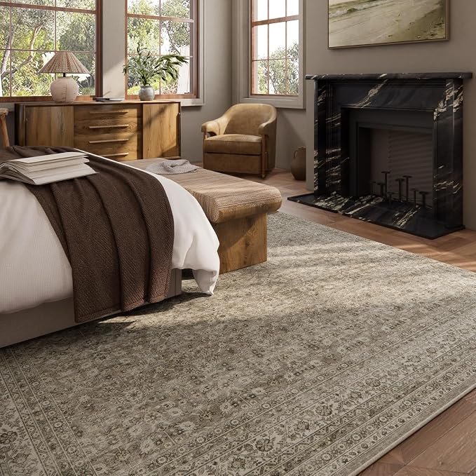 Washable Area Rugs for Living Room: 9x12 Bedroom Rug Vintage Large Rugs Stain - Image 3