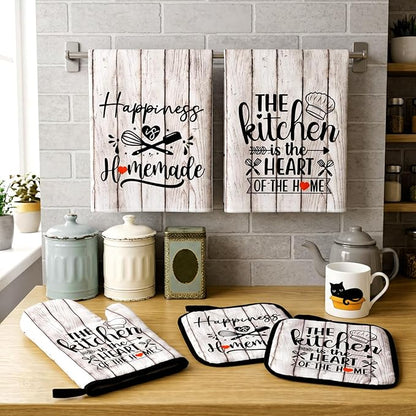 Sratte 6 Pcs Kitchen Decor Accessories Set Farmhouse Towels Pot Holders Oven - Image 2