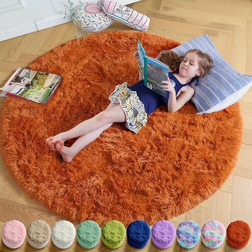 Amdrebio Burnt Orange Small Round Circle Rug 3Ft by Amdrebio