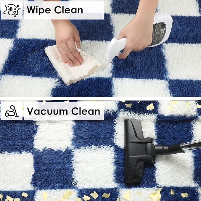 KICMOR 8x10 Area Rugs for Living Room, Large Fluffy Soft Checkered Shag Shaggy - Image 4