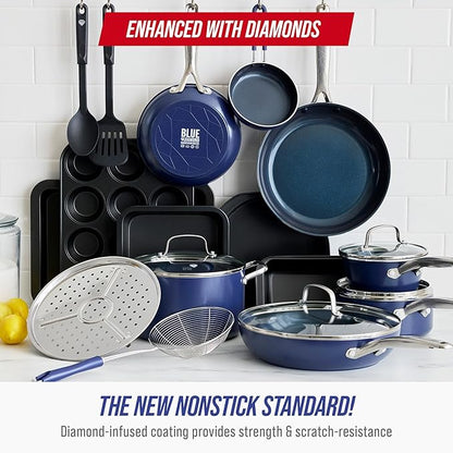 Blue Diamond 20 Piece Nonstick Cookware Set, Diamond Ceramic Pots & Pans - Image 2