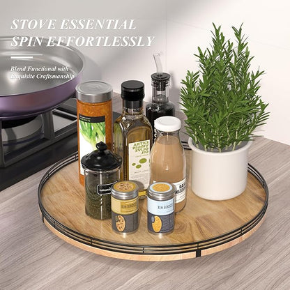 18" Lazy Susan Oak Wood Turntable Organizer - Image 2