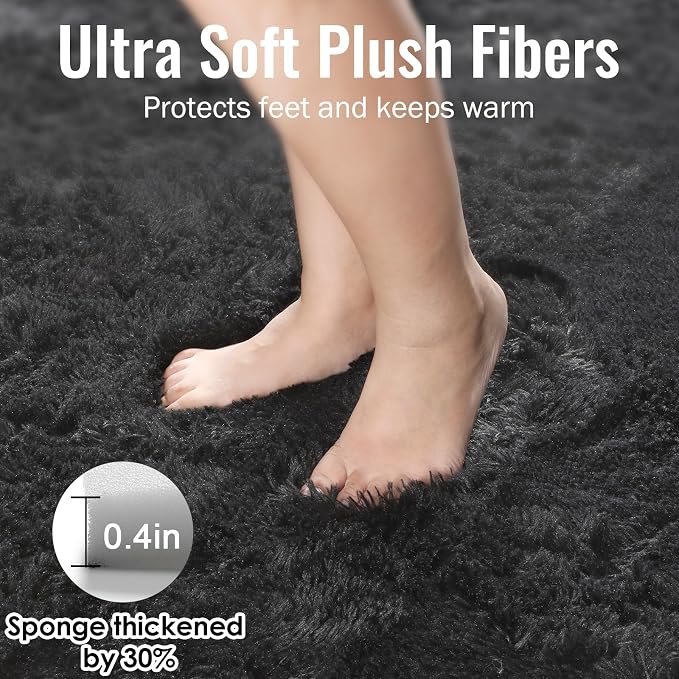 PAGISOFE Black Runner Rugs for Bedroom, Living Room 2x6 Small Plush Fluffy Boys - Image 6