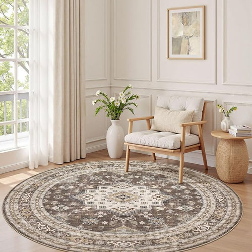 8ft Round Vintage Living Room Area Rug - Image 2