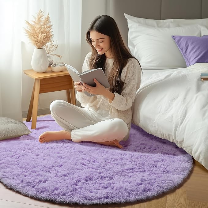 ONASAR Light Purple Round Area Rugs 5ft, Soft Bedroom Circle Rug Floor Mats - Image 6