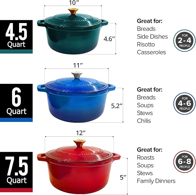 MUELLER HOME 7.5 QT Enameled Cast Iron Dutch Oven, Heavy-Duty Casserole Dish - Image 8