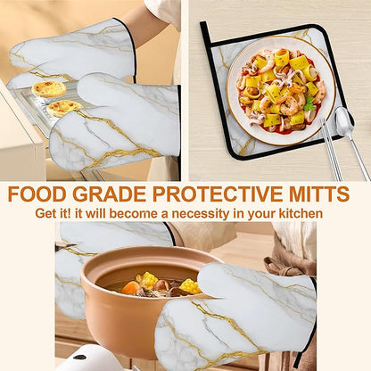 White Gold Marble Oven Mitts and Heat Resistant Pads - Image 5