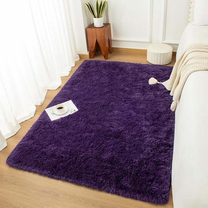 Andecor Shag Area Rug for Living Room, 8x10 Feet Purple Soft Fluffy Indoor - Image 6