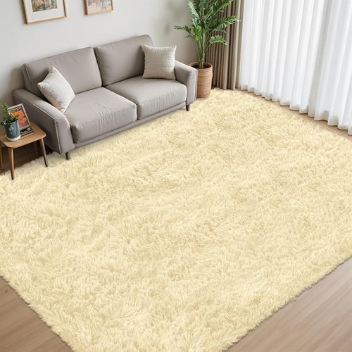 8x10 Area Rug for Living Room:Ultra Soft Fluffy Shag Cream White Rugs, Large - Image 2