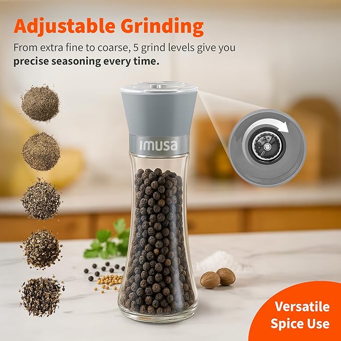 IMUSA Salt Shaker and Pepper Grinder Set – 2 Pack Glass Salt Shaker and Pepper - Image 4