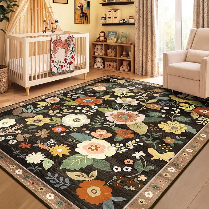 RELEANY Floral 6x9 Area Rugs Washable Print Boho Cute Carpet Non Slip Flower - Image 2