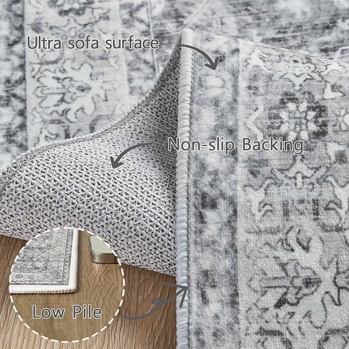 Latte&Fog Grey Area Rugs 8x10 for Bedroom, Washeble Vintage Rugs for Living Room - Image 9