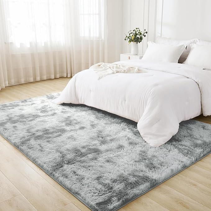 Litanika 6x9 Shag Area Rug for Living Room Bedroom, Tie-Dyed Light Grey High - Image 3