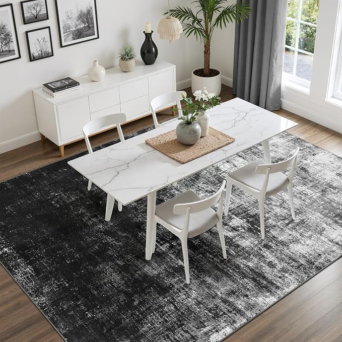 DCX Abstract Area Rug 5x7, Washable Black Modern Rug - Image 2