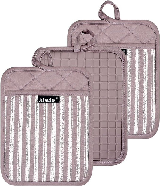 Alselo Silicone Pot Holders Set of 3 Heat Resistant & Non Slip Potholders by Alselo-Enjoyahealthylife
