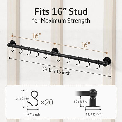 KES 130lb High-Capacity 32 Inch Pot Rack Wall Mounted - Image 9