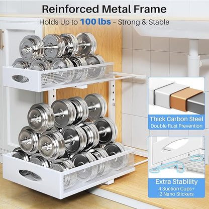 Under Sink Organizer, 2 Pack 2 Tier Pull Out Under Cabinet Organizer Shelf - Image 7