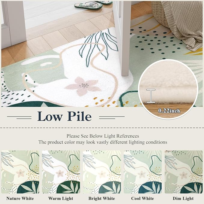 Lahome Green Botanical Print Small Throw Rugs Modern Abstract Non-Slip 3x5 - Image 7
