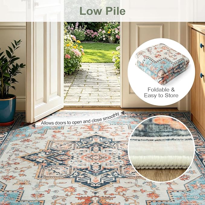Lofus 8x10 Washable Rugs Non-Slip, Vintage Floral Area Rug - Image 8