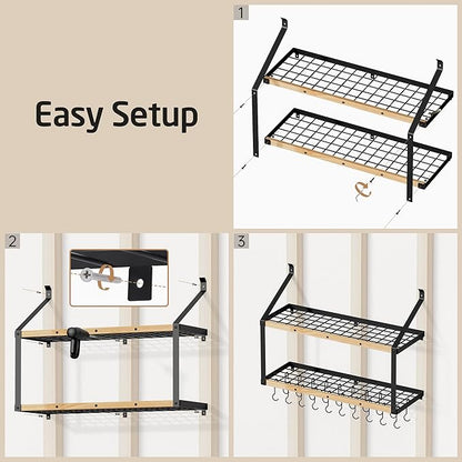 KES 132lb Heavy Duty Hanging Pot Rack Wall Mounted, 34 Inch Solid Wood Pot Rack - Image 8