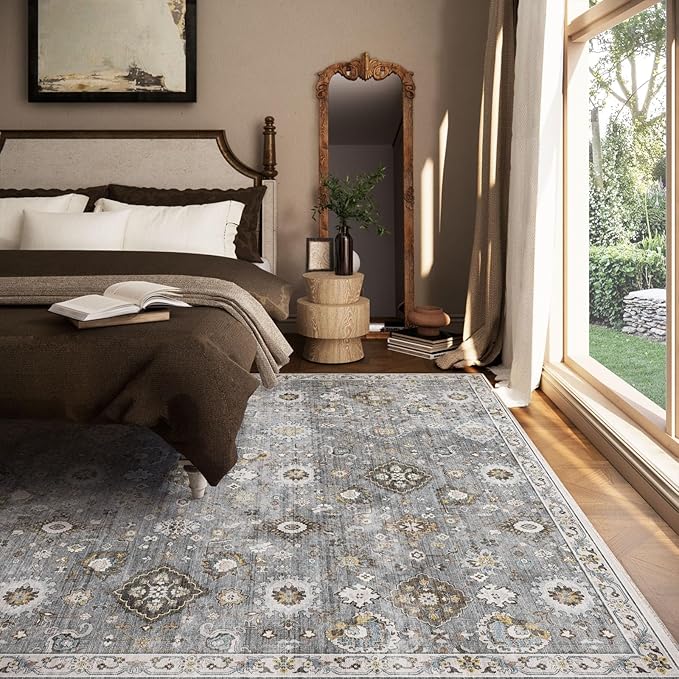 Machine Washable Rug for Living room: 5x7 Area Rugs Boho Vintage Rugs Stain - Image 6