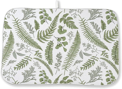 Sage Green Herb Leaves Dish Drying Mat 18 x 24 Inch Vintage Sage Green Leaf by Sorktse