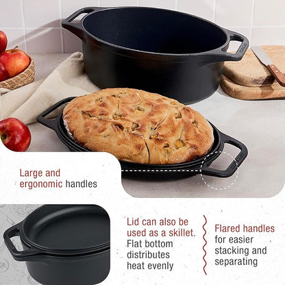 Victoria 6-Quart Cast Iron Oval Dutch Oven, Combination Combo Cooker Pot and - Image 4