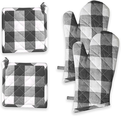 Oven Mitt & Pot Holder Buffalo Plaid Check 100% Cotton Heat Resistant Oven by SoftopiaCotton