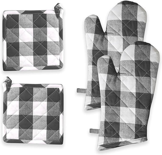 Oven Mitt & Pot Holder Buffalo Plaid Check 100% Cotton Heat Resistant Oven by SoftopiaCotton
