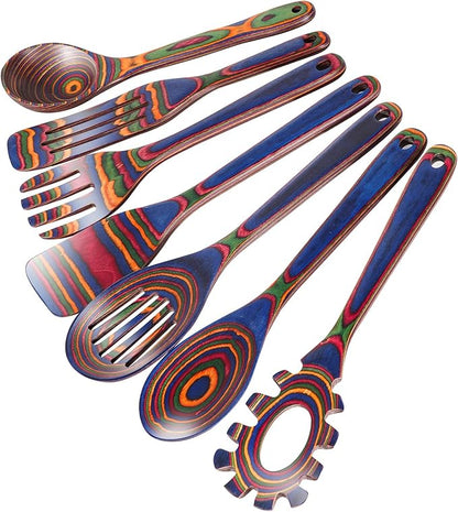 MYRAINBOW Wooden Spoons for Cooking – 7 Piece Pakkawood Kitchen Utensils Set by Myrainbow