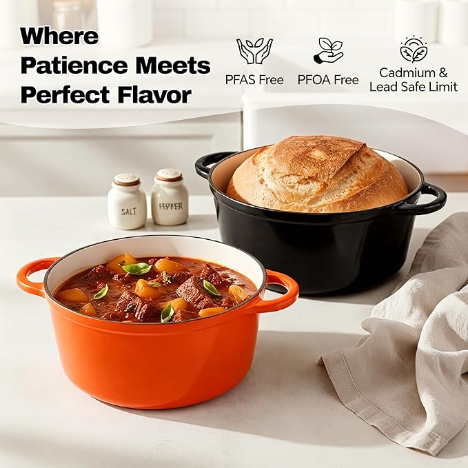 6 Quart Dutch Oven Pot with Lid, Non Stick Enameled Cast Iron Dutch Oven - Image 2