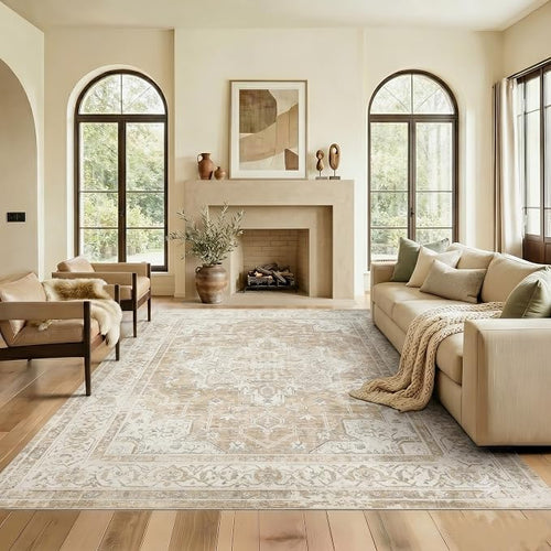 10x14 Area Rug for Living Room-Vintage Farmhouse Boho Floral Neutral Washable by Unknown