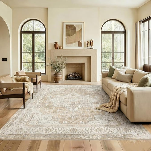 8x10 Area Rug for Living Room-Vintage Farmhouse Boho Floral Neutral Washable by Unknown
